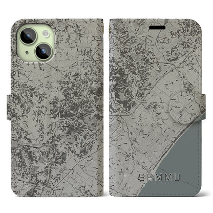 【山武（千葉県）】地図柄iPhoneケース（手帳タイプ）モノトーン・iPhone 15 用