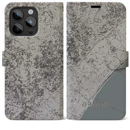 【山武（千葉県）】地図柄iPhoneケース（手帳タイプ）モノトーン・iPhone 15 Pro Max 用