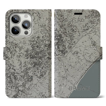 【山武（千葉県）】地図柄iPhoneケース（手帳タイプ）モノトーン・iPhone 15 Pro 用