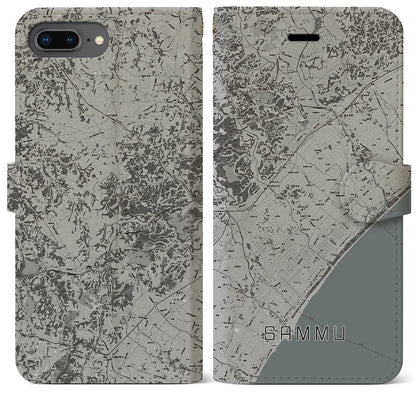 【山武（千葉県）】地図柄iPhoneケース（手帳タイプ）モノトーン・iPhone 8Plus /7Plus / 6sPlus / 6Plus 用