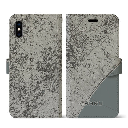 【山武（千葉県）】地図柄iPhoneケース（手帳タイプ）モノトーン・iPhone XS / X 用