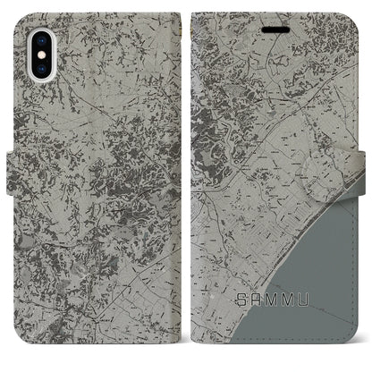 【山武（千葉県）】地図柄iPhoneケース（手帳タイプ）モノトーン・iPhone XS Max 用
