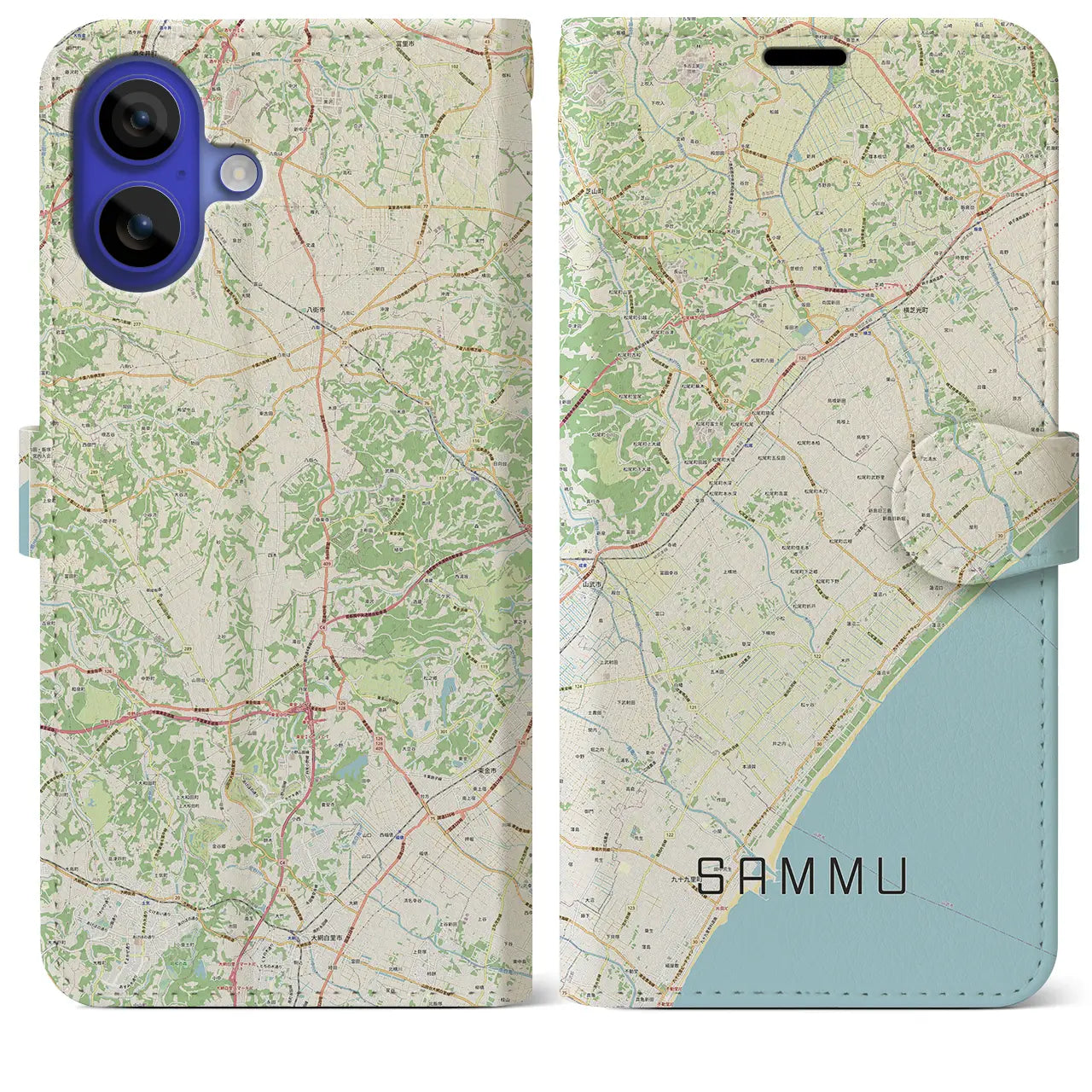 【山武（千葉県）】地図柄iPhoneケース（手帳タイプ）ナチュラル・iPhone 16 Pro Max 用