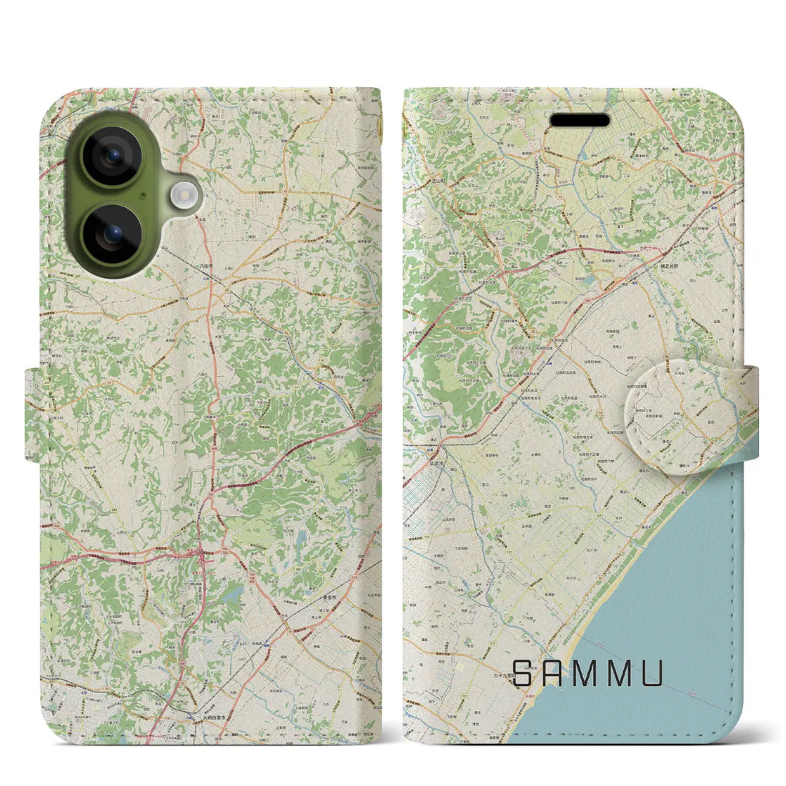 【山武（千葉県）】地図柄iPhoneケース（手帳タイプ）ナチュラル・iPhone 17 Pro Max 用