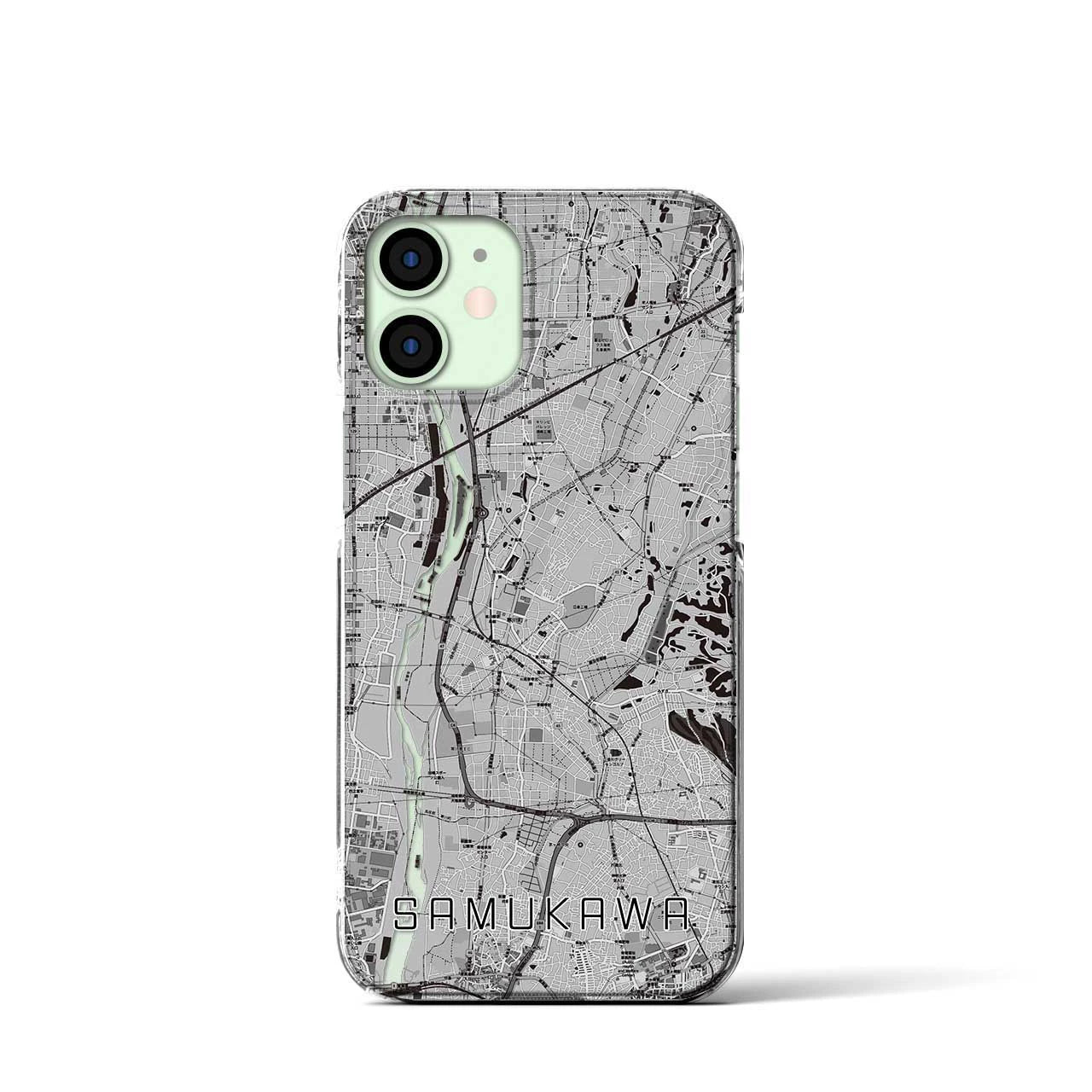 【寒川（神奈川県）】地図柄iPhoneケース（クリアタイプ）モノトーン・iPhone 12 mini 用