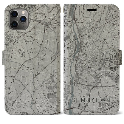 【寒川（神奈川県）】地図柄iPhoneケース（手帳タイプ）モノトーン・iPhone 11 Pro Max 用