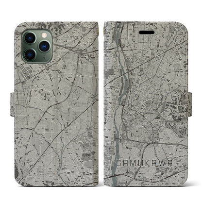 【寒川（神奈川県）】地図柄iPhoneケース（手帳タイプ）モノトーン・iPhone 11 Pro 用