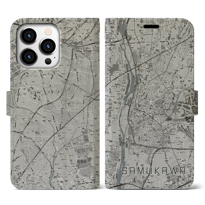 【寒川（神奈川県）】地図柄iPhoneケース（手帳タイプ）モノトーン・iPhone 13 Pro 用