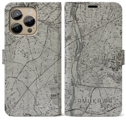 【寒川（神奈川県）】地図柄iPhoneケース（手帳タイプ）モノトーン・iPhone 14 Pro Max 用