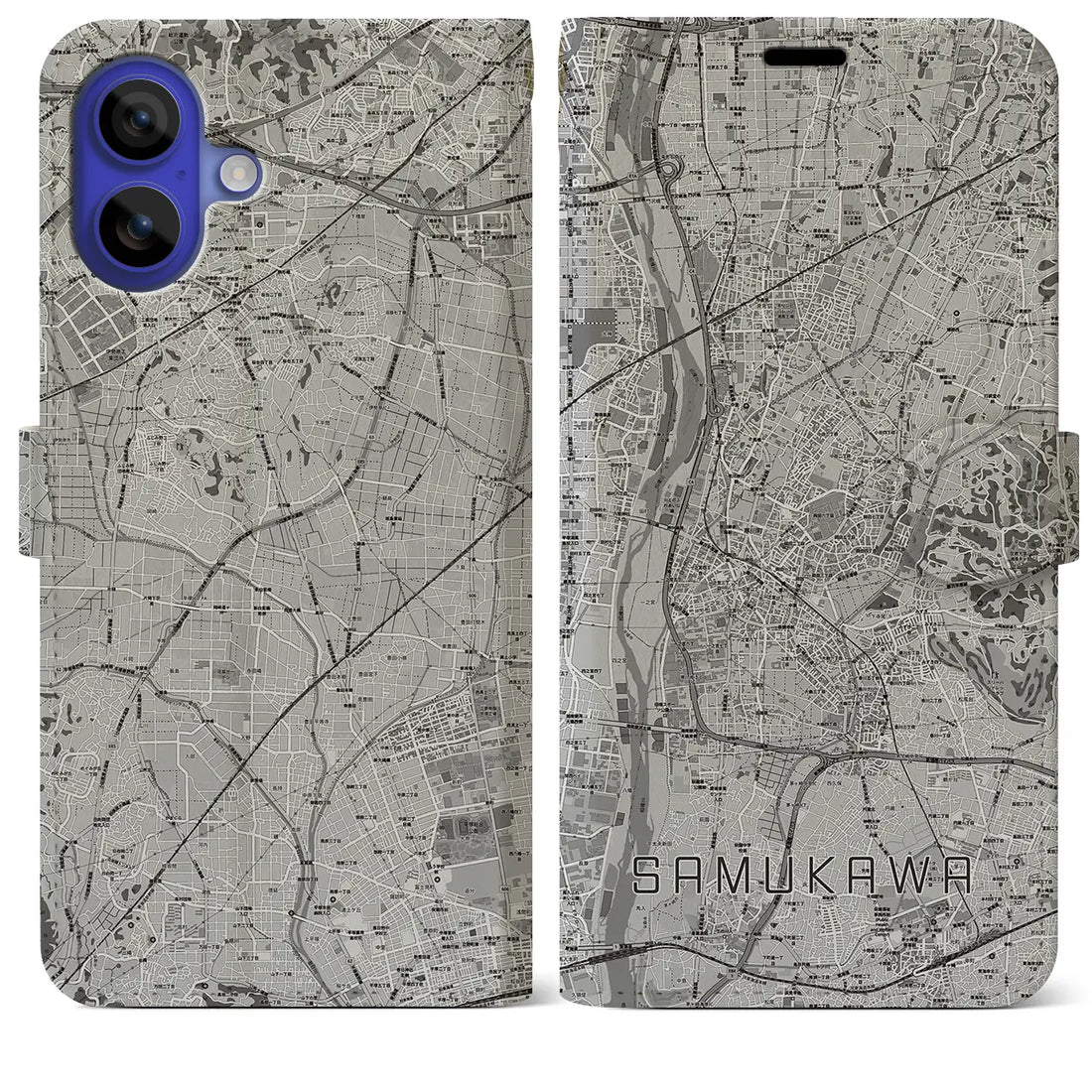 【寒川(神奈川県)】地図柄iPhoneケース(手帳タイプ)モノトーン・iPhone 16 Pro Max 用