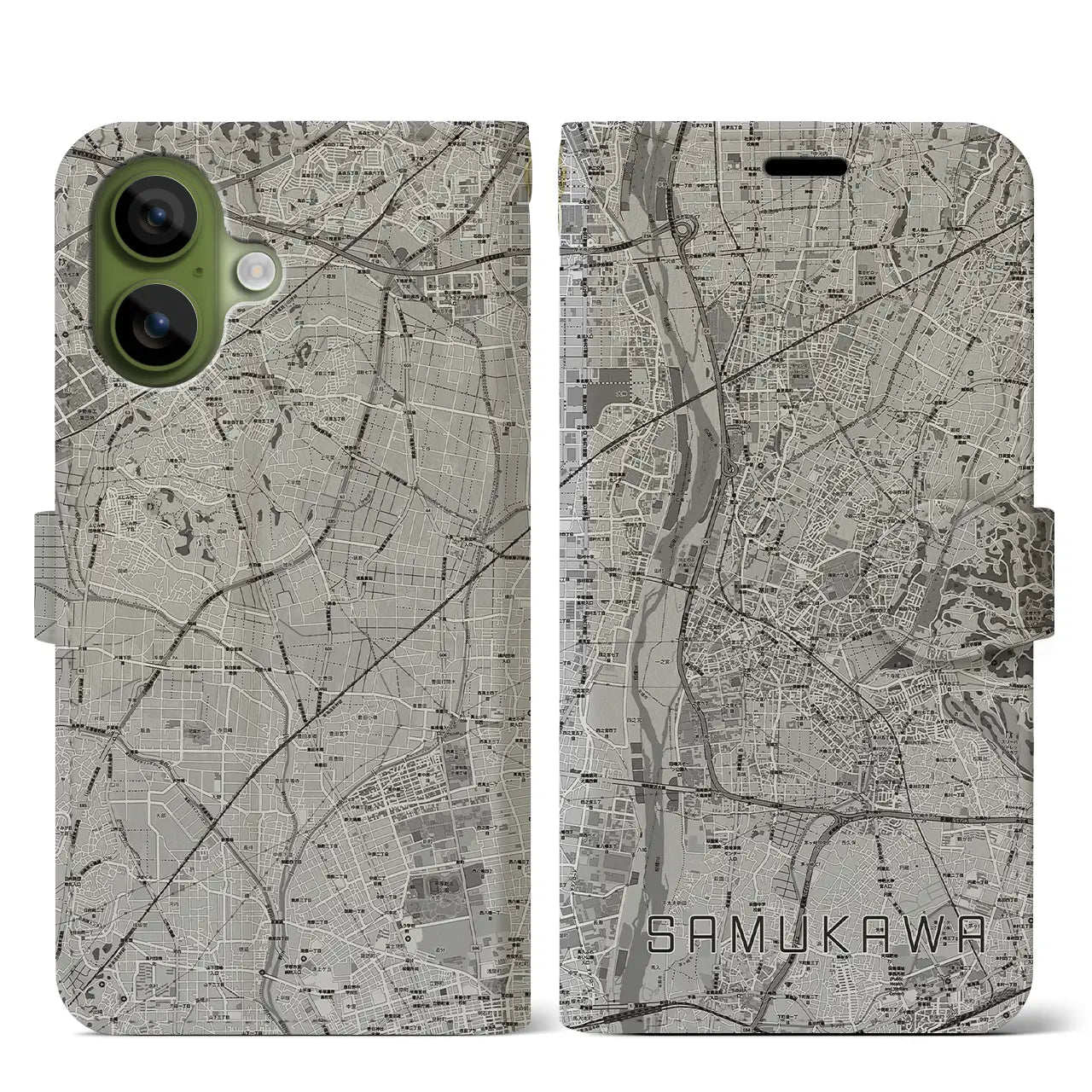 【寒川（神奈川県）】地図柄iPhoneケース（手帳タイプ）