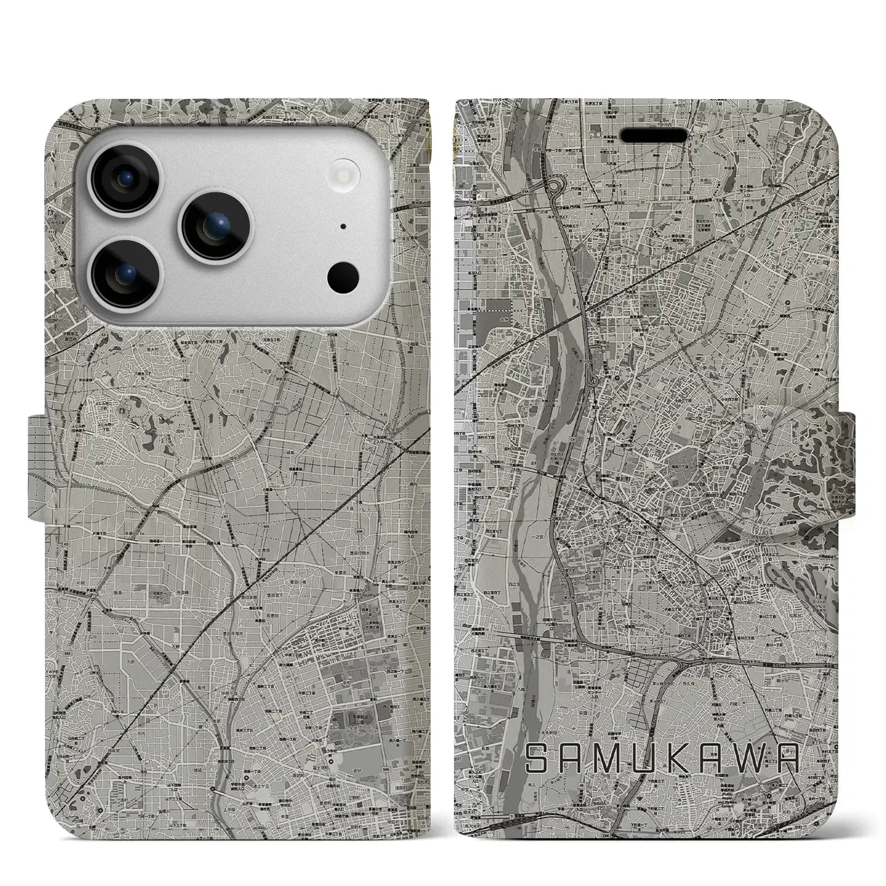 【寒川（神奈川県）】地図柄iPhoneケース（手帳タイプ）