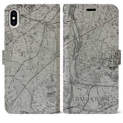 【寒川（神奈川県）】地図柄iPhoneケース（手帳タイプ）モノトーン・iPhone XS Max 用