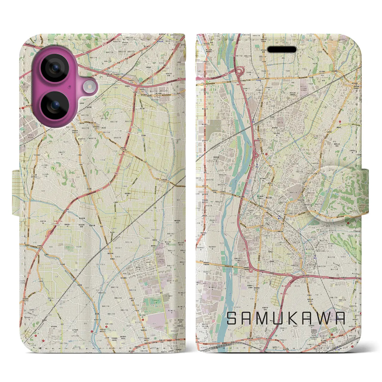 【寒川（神奈川県）】地図柄iPhoneケース（手帳タイプ）ナチュラル・iPhone 16 Pro 用