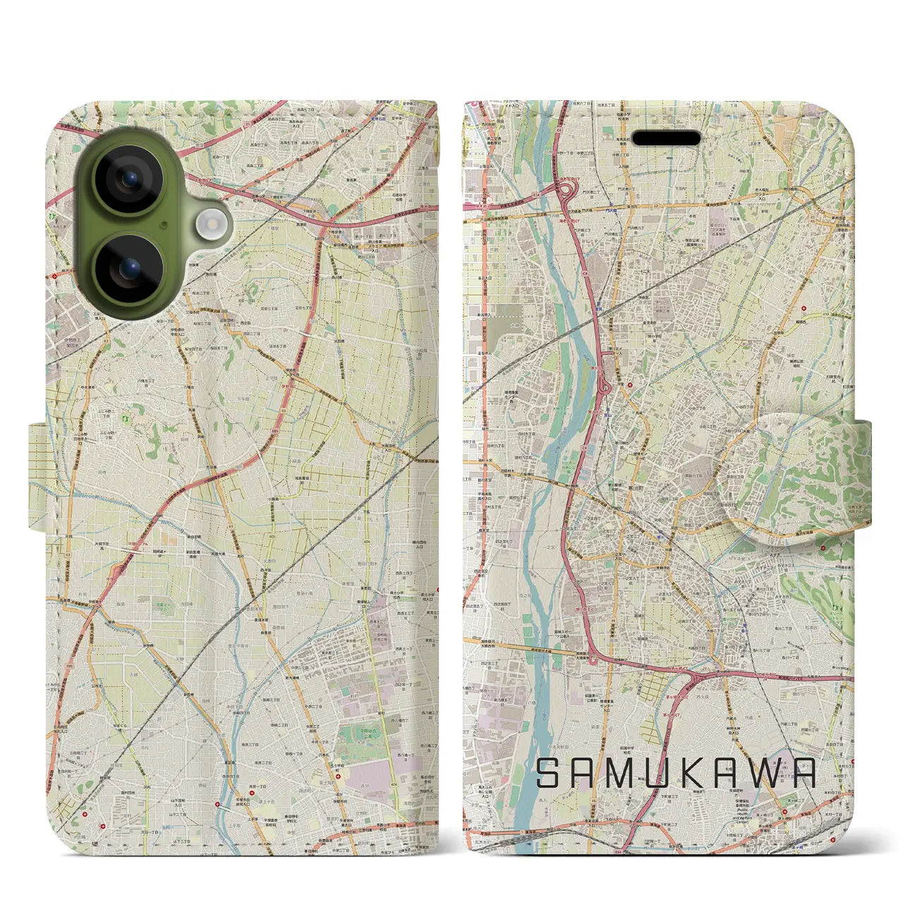 【寒川（神奈川県）】地図柄iPhoneケース（手帳タイプ）