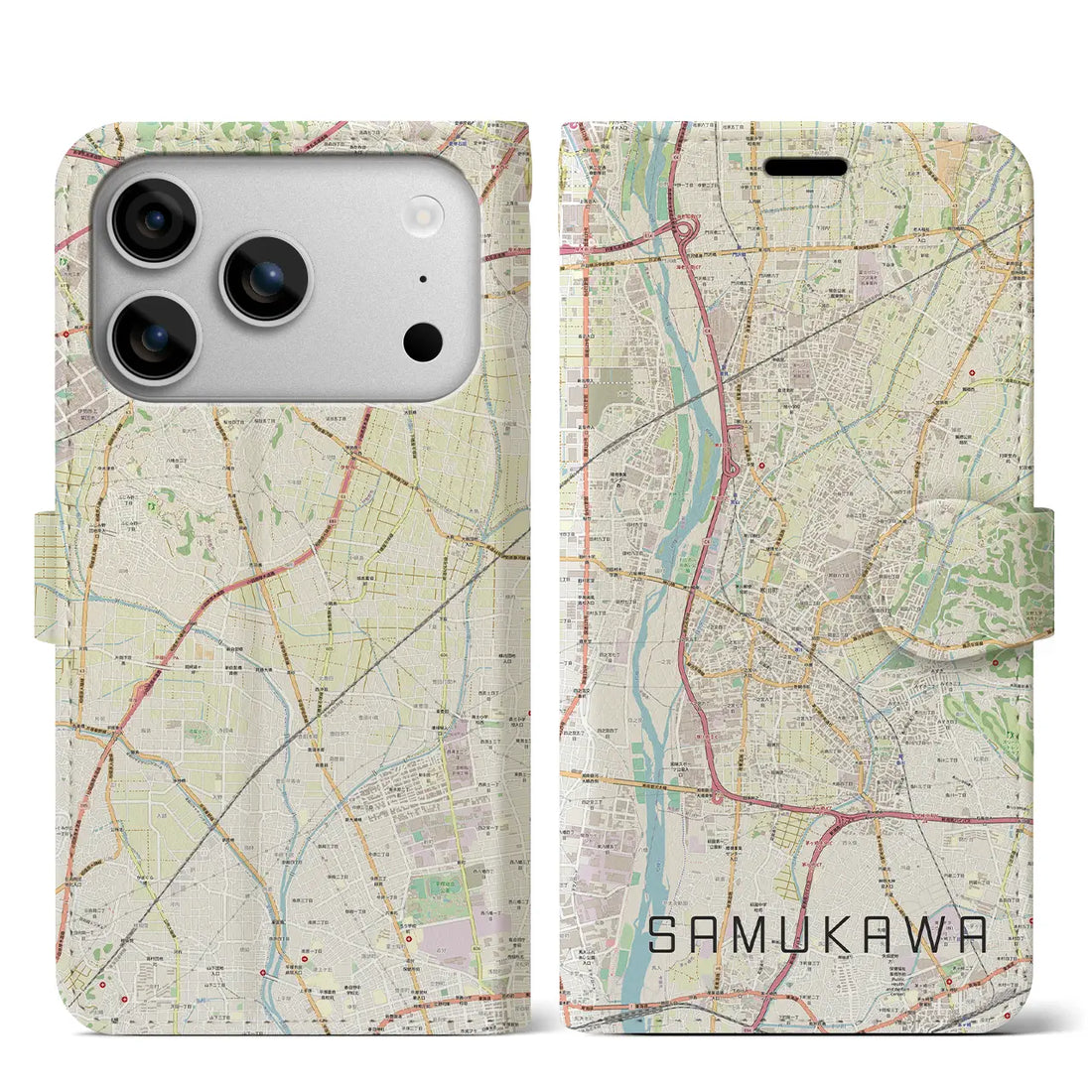 【寒川（神奈川県）】地図柄iPhoneケース（手帳タイプ）ナチュラル・iPhone 17 Pro Max 用