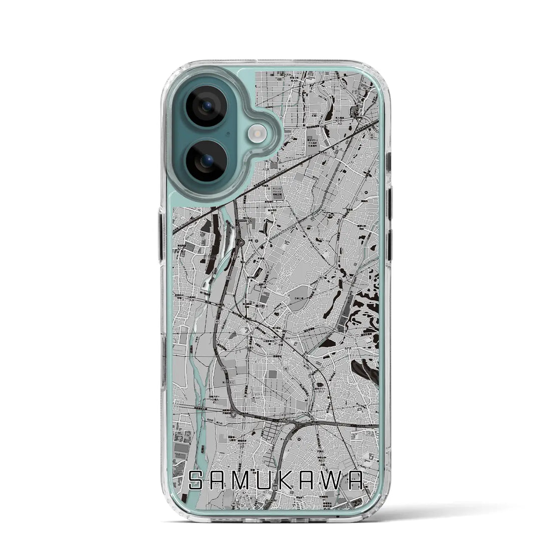 【寒川（神奈川県）】地図柄iPhoneケース（MagSafeタイプ）モノトーン・iPhone 16 Pro 用