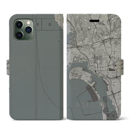 【サンディエゴ（アメリカ）】地図柄iPhoneケース（手帳タイプ）モノトーン・iPhone 11 Pro 用