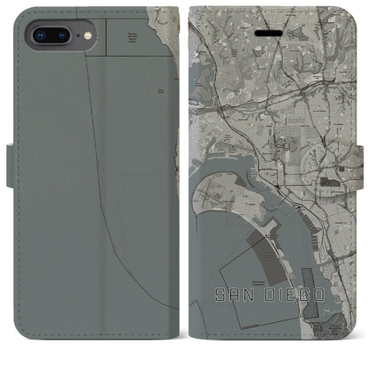 【サンディエゴ（アメリカ）】地図柄iPhoneケース（手帳タイプ）モノトーン・iPhone 8Plus /7Plus / 6sPlus / 6Plus 用