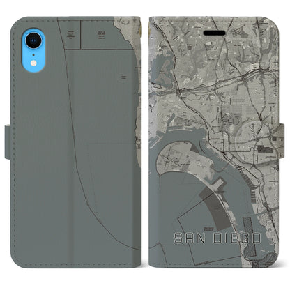 【サンディエゴ（アメリカ）】地図柄iPhoneケース（手帳タイプ）モノトーン・iPhone XR 用