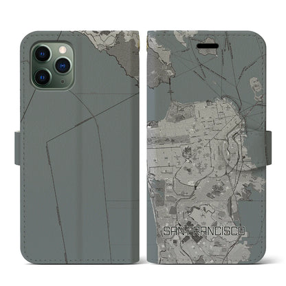 【サンフランシスコ（アメリカ）】地図柄iPhoneケース（手帳タイプ）モノトーン・iPhone 11 Pro 用