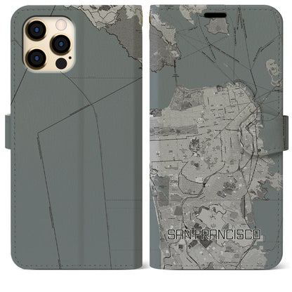 【サンフランシスコ（アメリカ）】地図柄iPhoneケース（手帳タイプ）モノトーン・iPhone 12 Pro Max 用