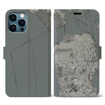 【サンフランシスコ（アメリカ）】地図柄iPhoneケース（手帳タイプ）モノトーン・iPhone 12 / 12 Pro 用