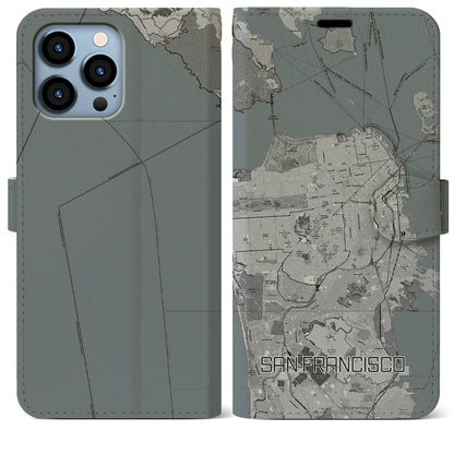 【サンフランシスコ（アメリカ）】地図柄iPhoneケース（手帳タイプ）モノトーン・iPhone 13 Pro Max 用