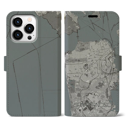 【サンフランシスコ（アメリカ）】地図柄iPhoneケース（手帳タイプ）モノトーン・iPhone 13 Pro 用