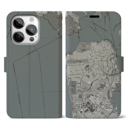 【サンフランシスコ（アメリカ）】地図柄iPhoneケース（手帳タイプ）モノトーン・iPhone 14 Pro 用