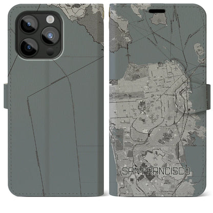 【サンフランシスコ（アメリカ）】地図柄iPhoneケース（手帳タイプ）モノトーン・iPhone 15 Pro Max 用