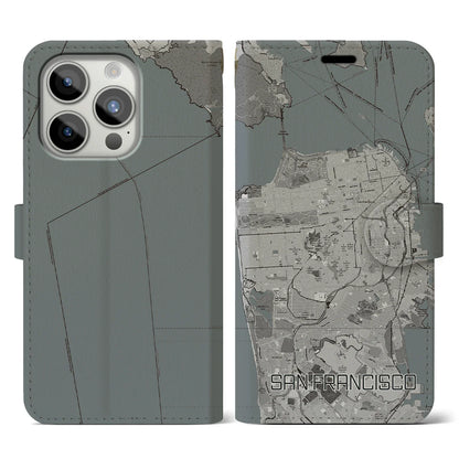 【サンフランシスコ（アメリカ）】地図柄iPhoneケース（手帳タイプ）モノトーン・iPhone 15 Pro 用