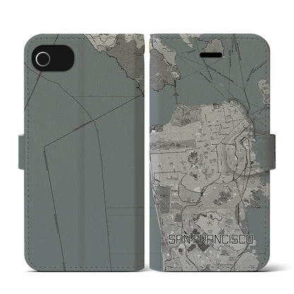 【サンフランシスコ（アメリカ）】地図柄iPhoneケース（手帳タイプ）モノトーン・iPhone SE（第3 / 第2世代） / 8 / 7 / 6s / 6 用