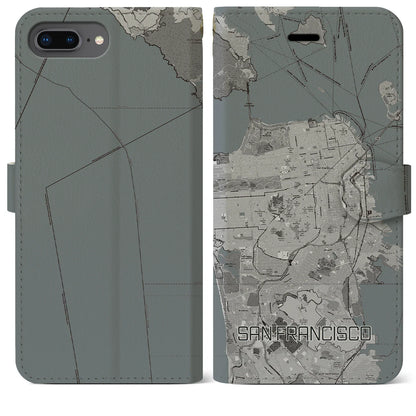 【サンフランシスコ（アメリカ）】地図柄iPhoneケース（手帳タイプ）モノトーン・iPhone 8Plus /7Plus / 6sPlus / 6Plus 用
