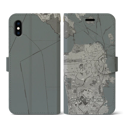 【サンフランシスコ（アメリカ）】地図柄iPhoneケース（手帳タイプ）モノトーン・iPhone XS / X 用