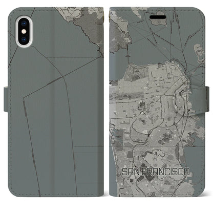 【サンフランシスコ（アメリカ）】地図柄iPhoneケース（手帳タイプ）モノトーン・iPhone XS Max 用
