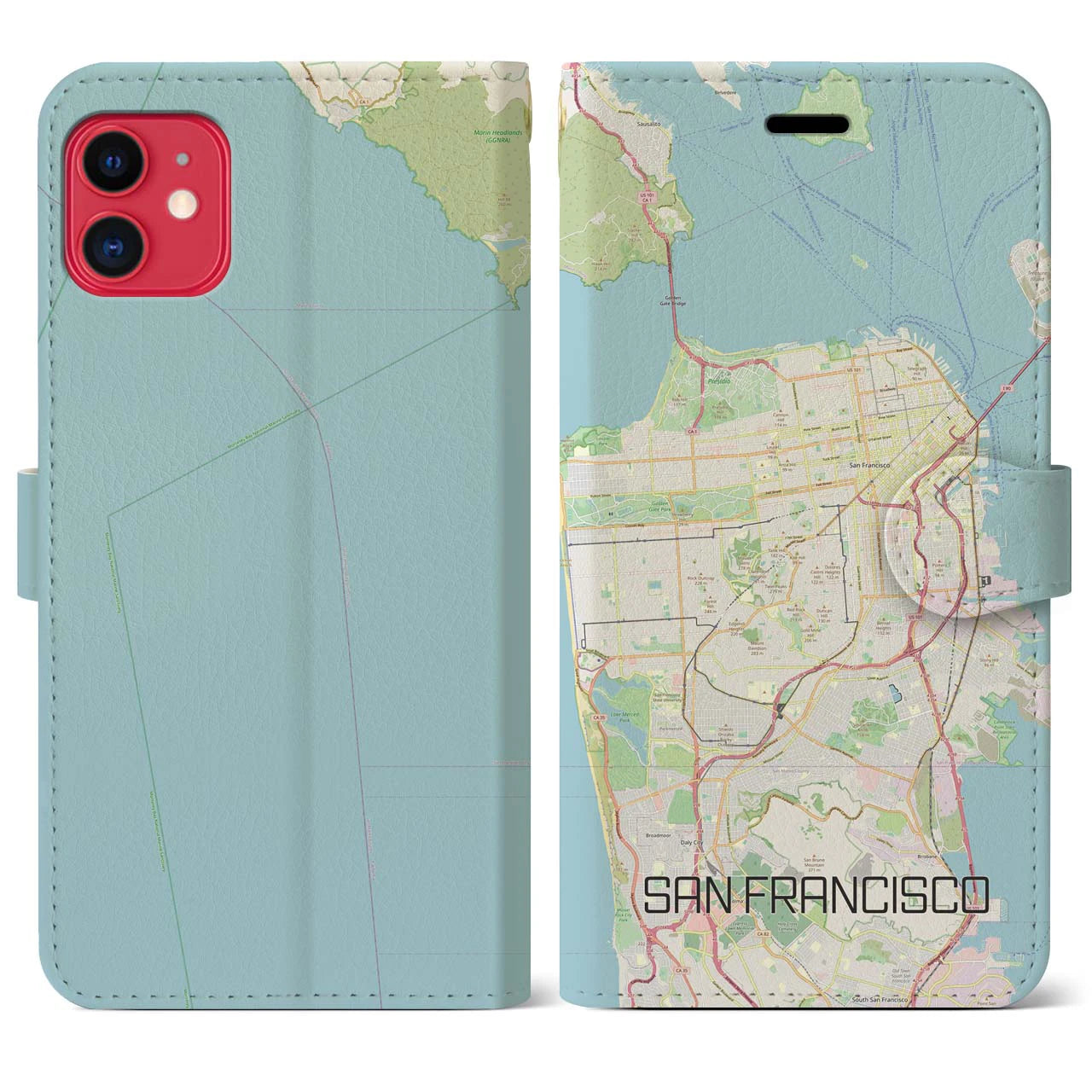 【サンフランシスコ】地図柄iPhoneケース（手帳両面タイプ・ナチュラル）iPhone 11 用