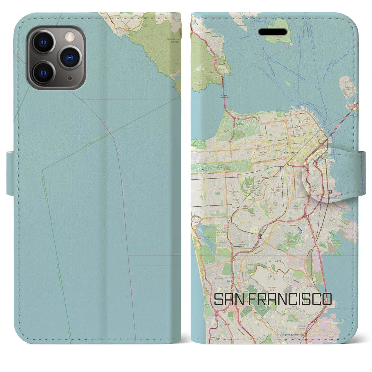 【サンフランシスコ】地図柄iPhoneケース（手帳両面タイプ・ナチュラル）iPhone 11 Pro Max 用