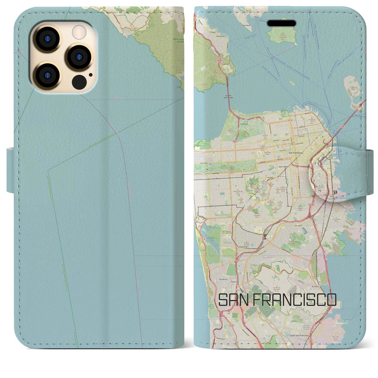 【サンフランシスコ】地図柄iPhoneケース（手帳両面タイプ・ナチュラル）iPhone 12 Pro Max 用