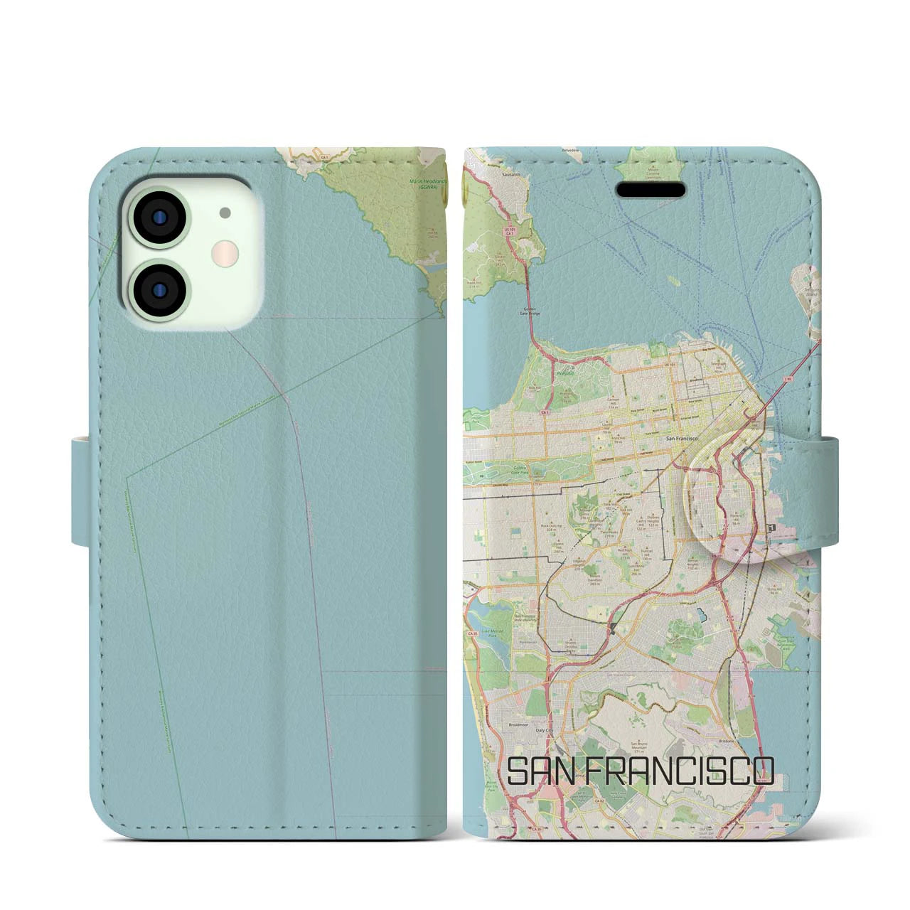 【サンフランシスコ】地図柄iPhoneケース（手帳両面タイプ・ナチュラル）iPhone 12 mini 用