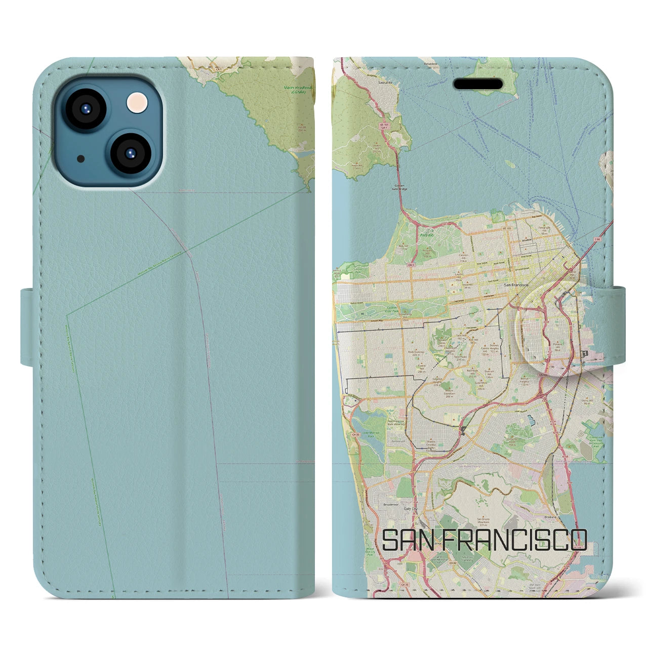 【サンフランシスコ】地図柄iPhoneケース（手帳両面タイプ・ナチュラル）iPhone 13 用