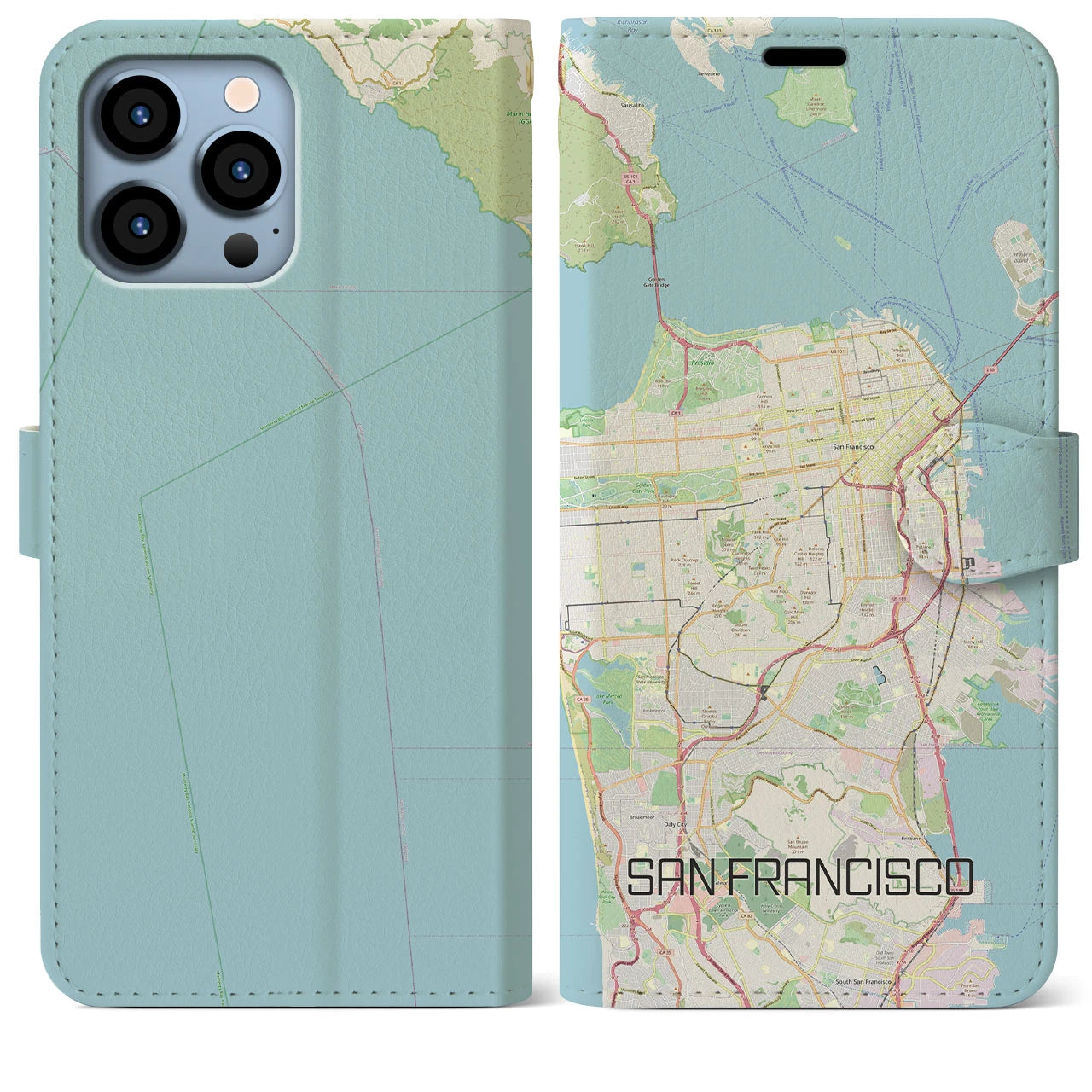 【サンフランシスコ】地図柄iPhoneケース（手帳両面タイプ・ナチュラル）iPhone 13 Pro Max 用