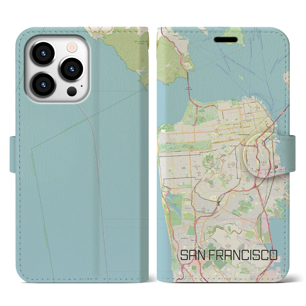 【サンフランシスコ】地図柄iPhoneケース（手帳両面タイプ・ナチュラル）iPhone 13 Pro 用
