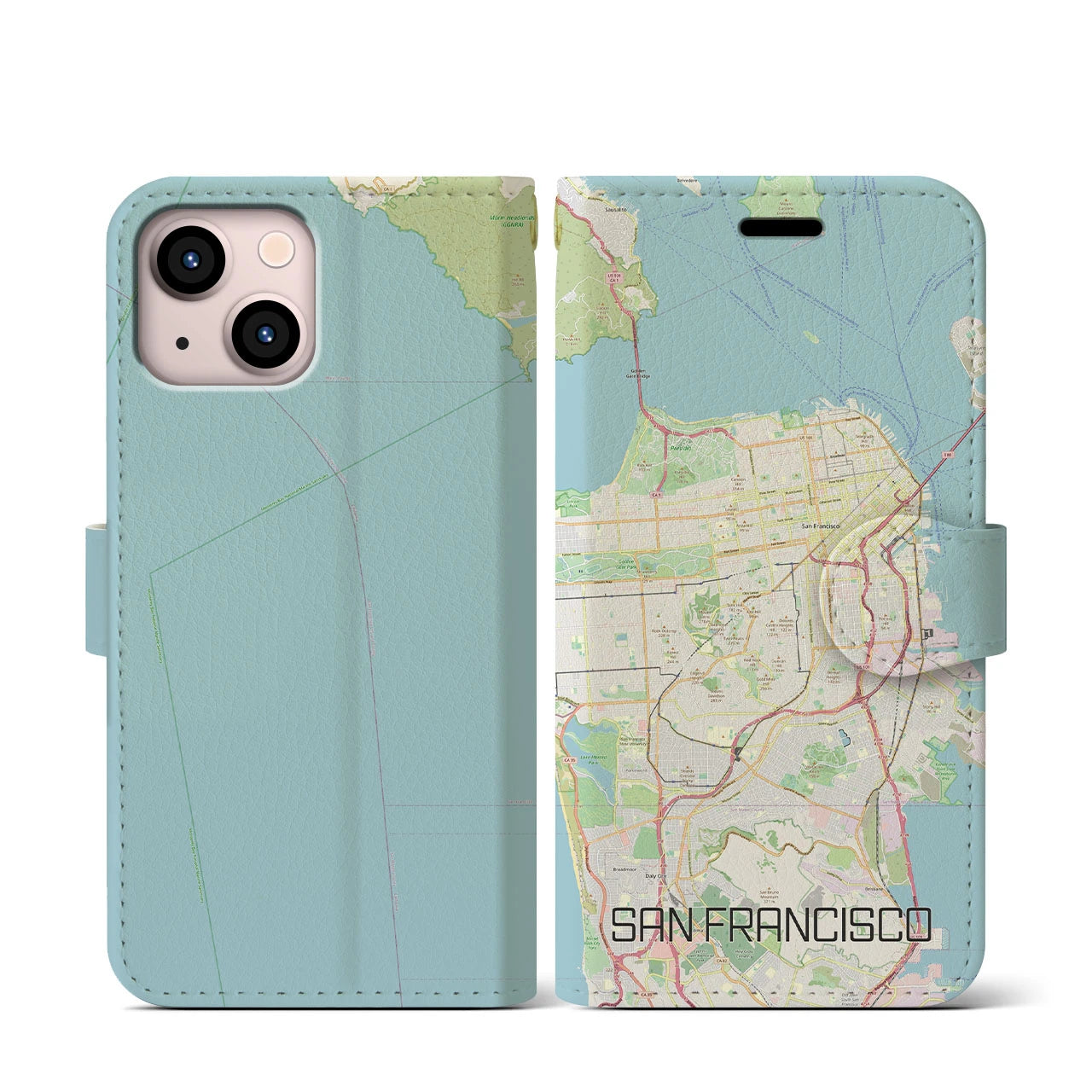 【サンフランシスコ】地図柄iPhoneケース（手帳両面タイプ・ナチュラル）iPhone 13 mini 用