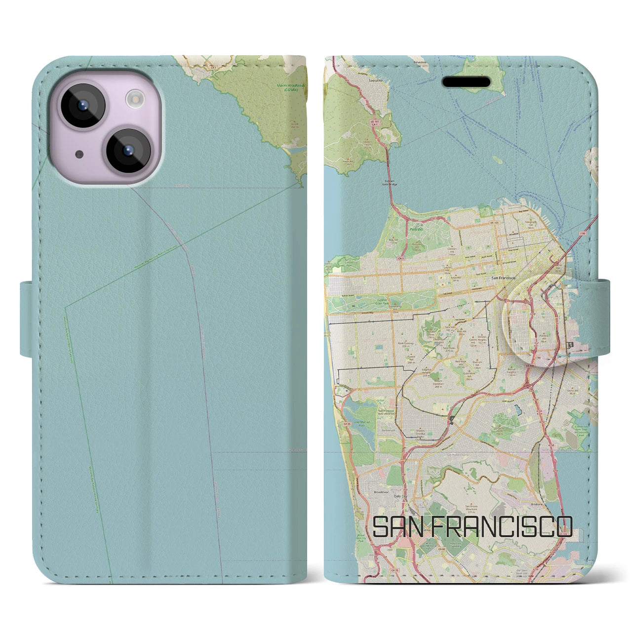 【サンフランシスコ】地図柄iPhoneケース（手帳両面タイプ・ナチュラル）iPhone 14 用