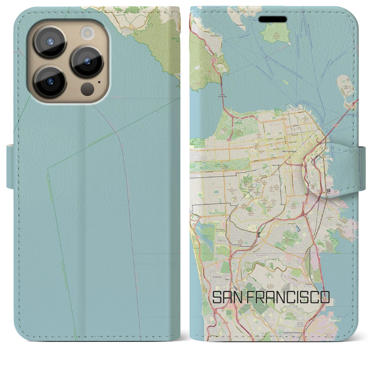 【サンフランシスコ】地図柄iPhoneケース（手帳両面タイプ・ナチュラル）iPhone 14 Pro Max 用