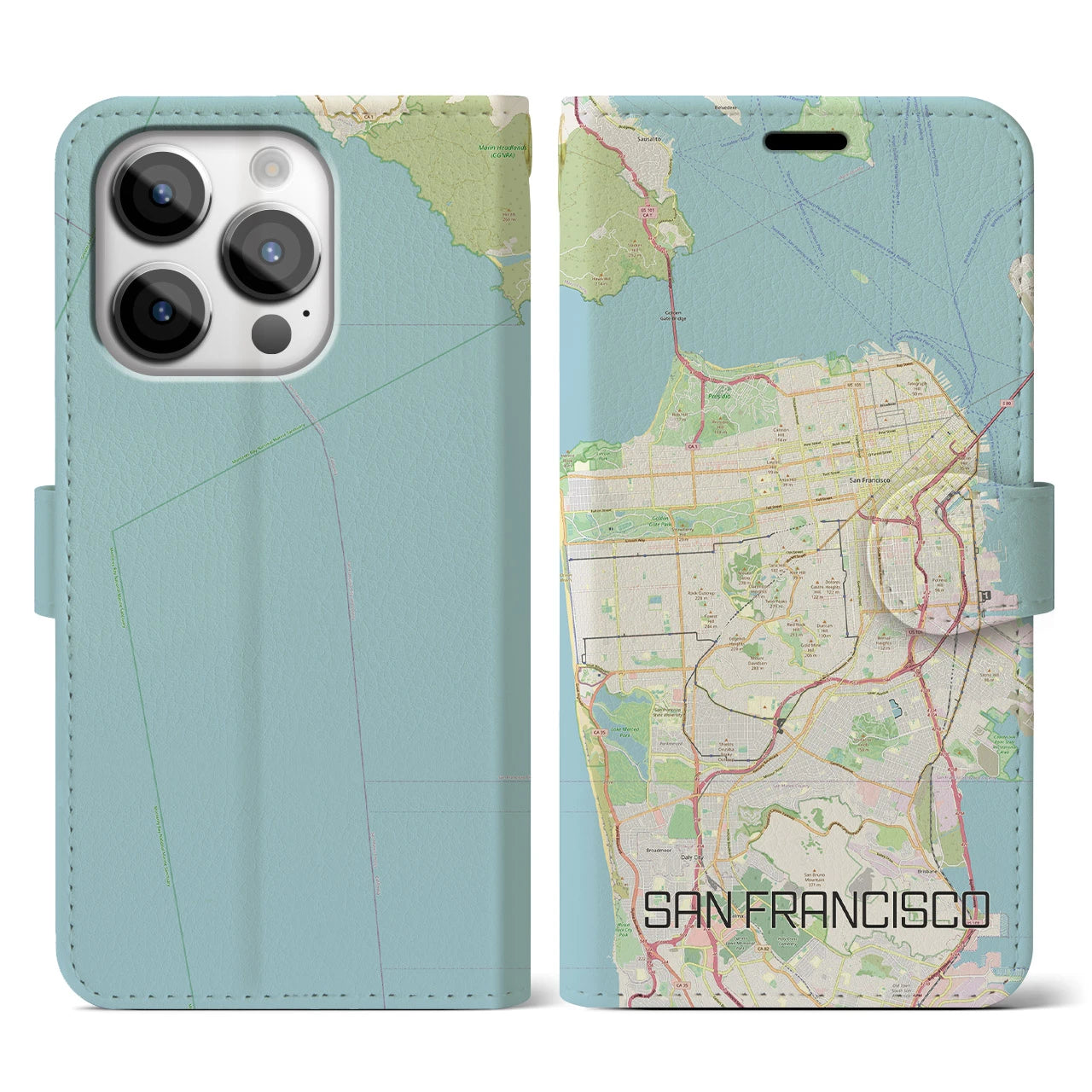 【サンフランシスコ】地図柄iPhoneケース（手帳両面タイプ・ナチュラル）iPhone 14 Pro 用