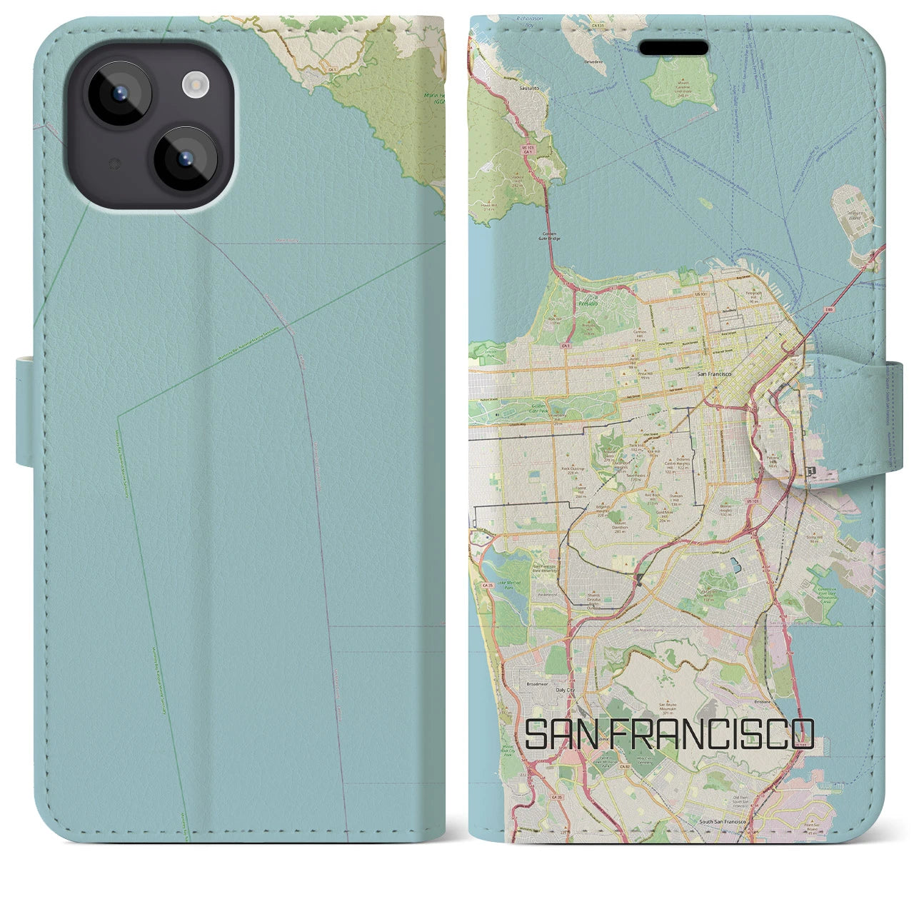 【サンフランシスコ】地図柄iPhoneケース（手帳両面タイプ・ナチュラル）iPhone 14 Plus 用