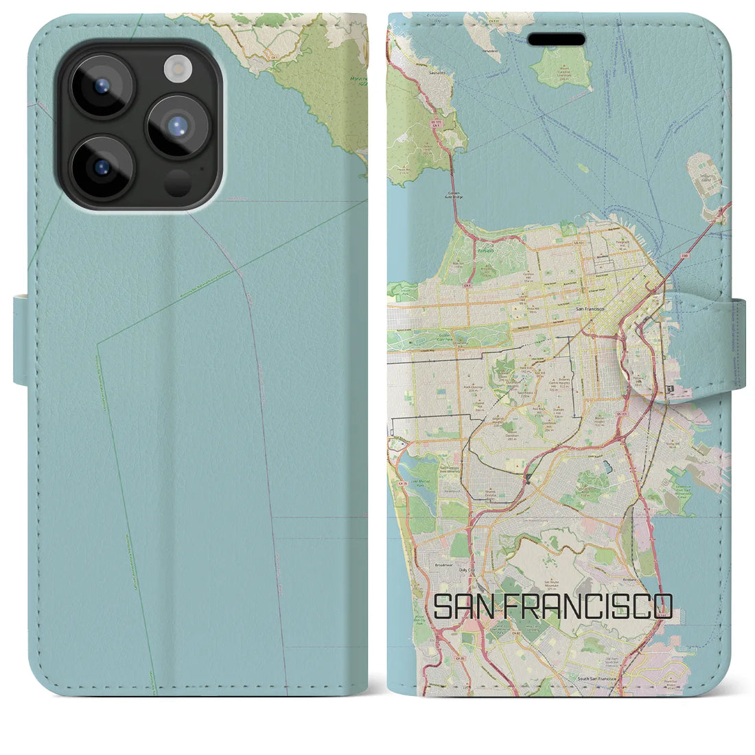 【サンフランシスコ】地図柄iPhoneケース（手帳両面タイプ・ナチュラル）iPhone 15 Pro Max 用