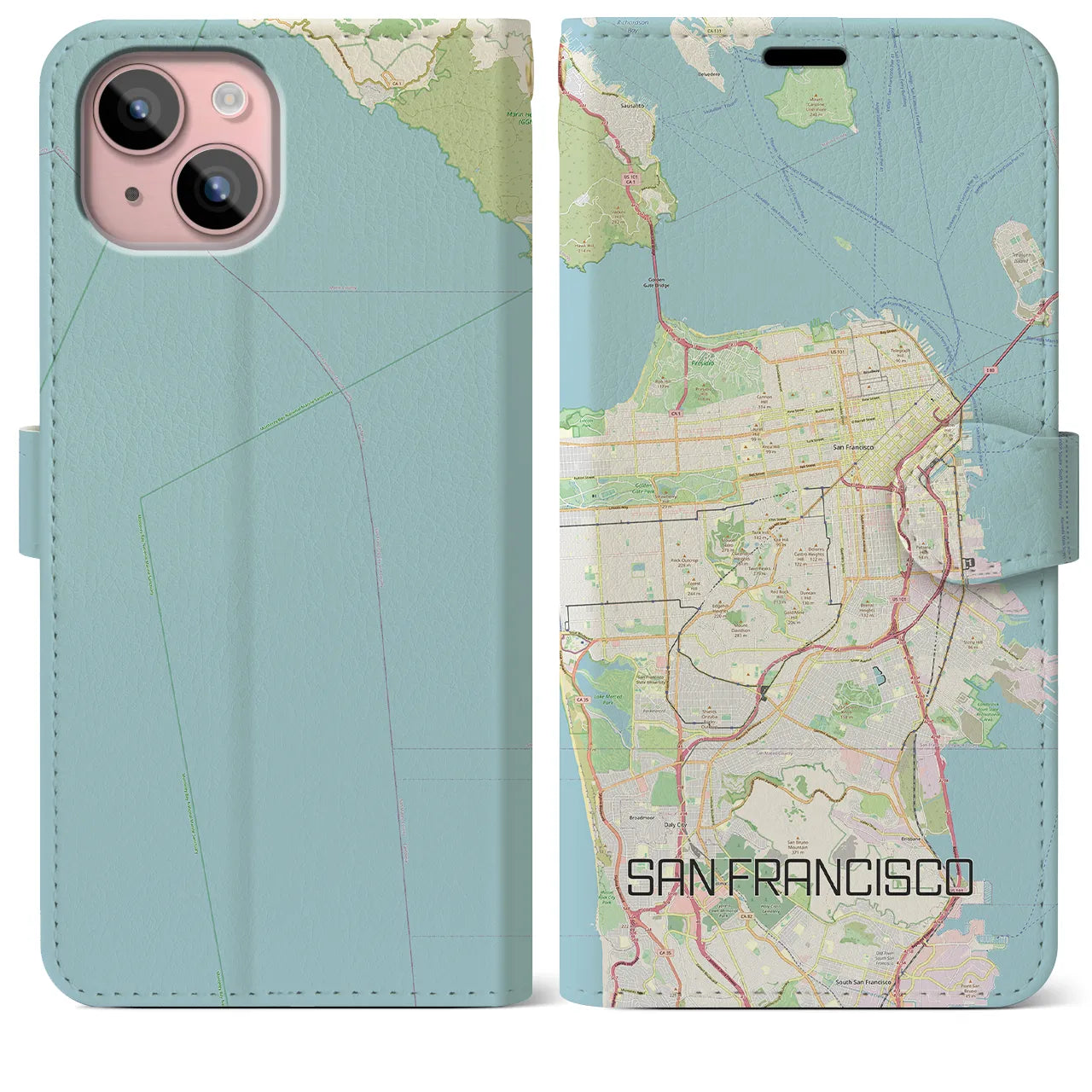 【サンフランシスコ】地図柄iPhoneケース（手帳両面タイプ・ナチュラル）iPhone 15 Plus 用